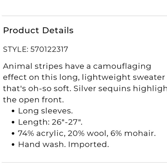 Chico's Jovi long line cardigan camo animal gray sequins wool mohair blend XL - Picture 10 of 10